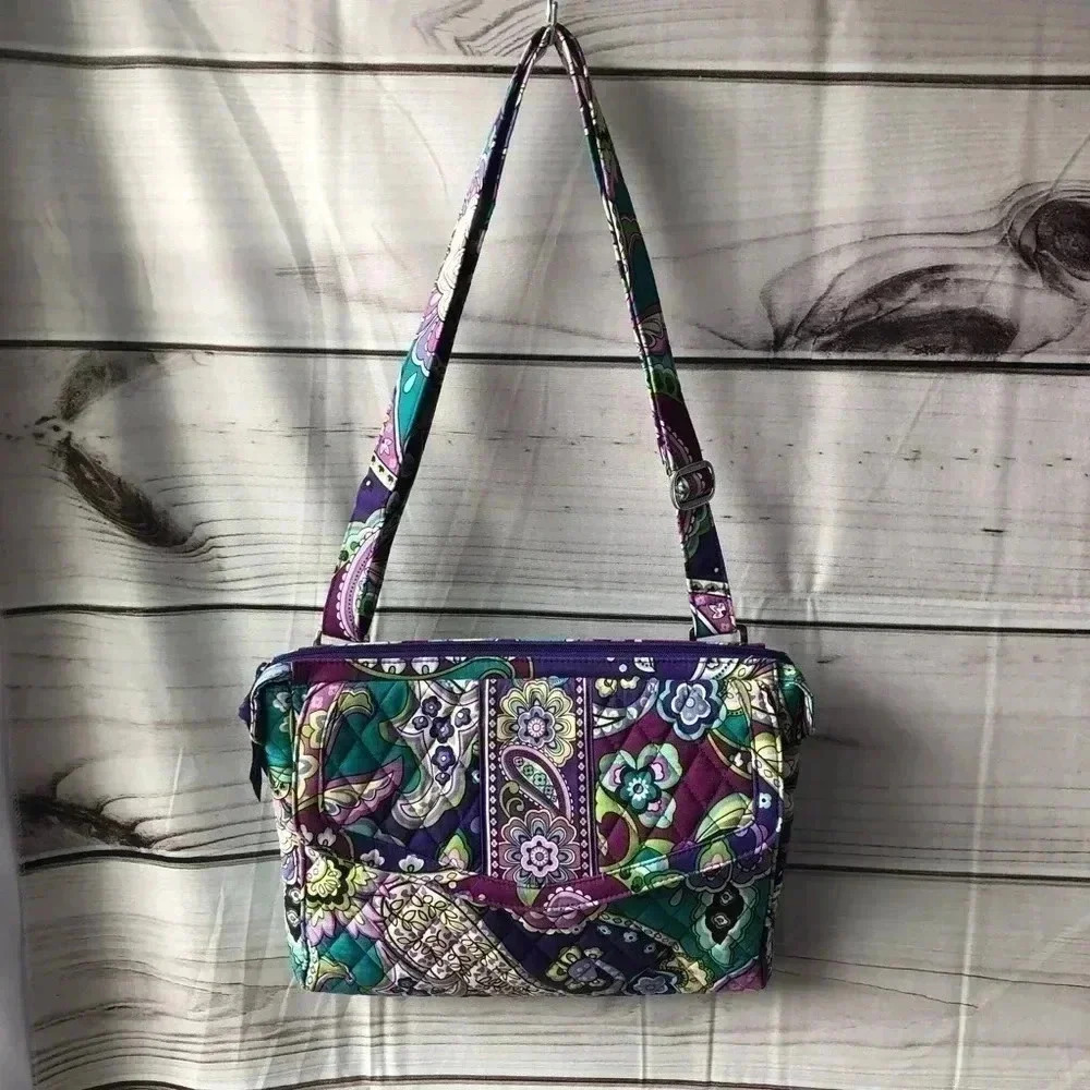 Vera Bradley Crossbody Bag Women Purple Heather Paisley Quilted Cotton Messenger